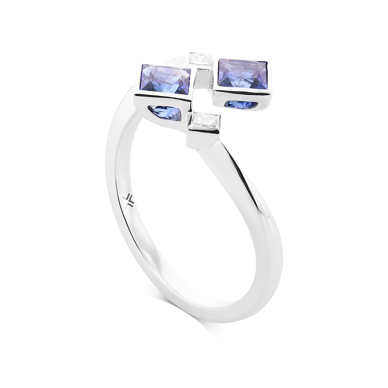 Blue Sapphire & Diamond Princess Two-stone Ring, SKU 616329 (0.93Ct TW)  - 2