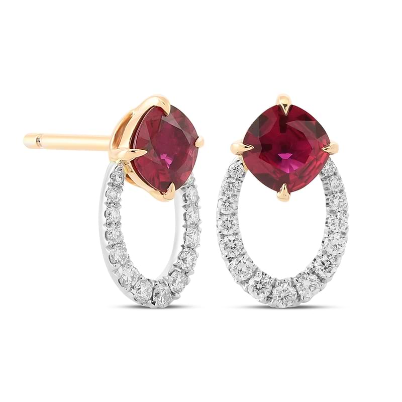 Red Cushion Ruby and Diamond Earrings, SKU 619615 (1.23Ct TW)