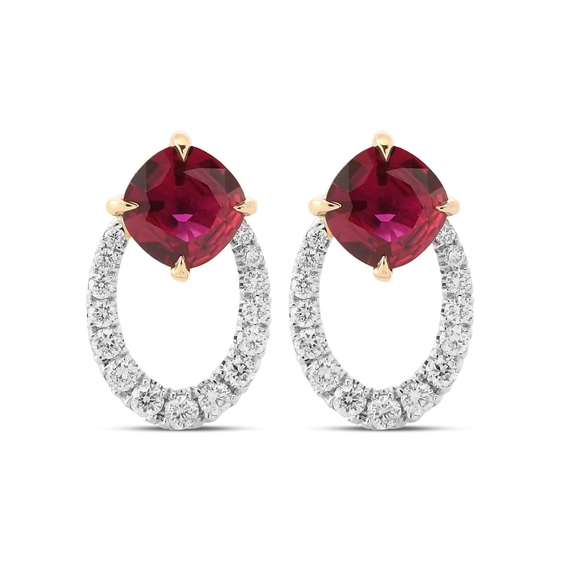 Red Cushion Ruby and Diamond Earrings, SKU 619615 (1.23Ct TW)