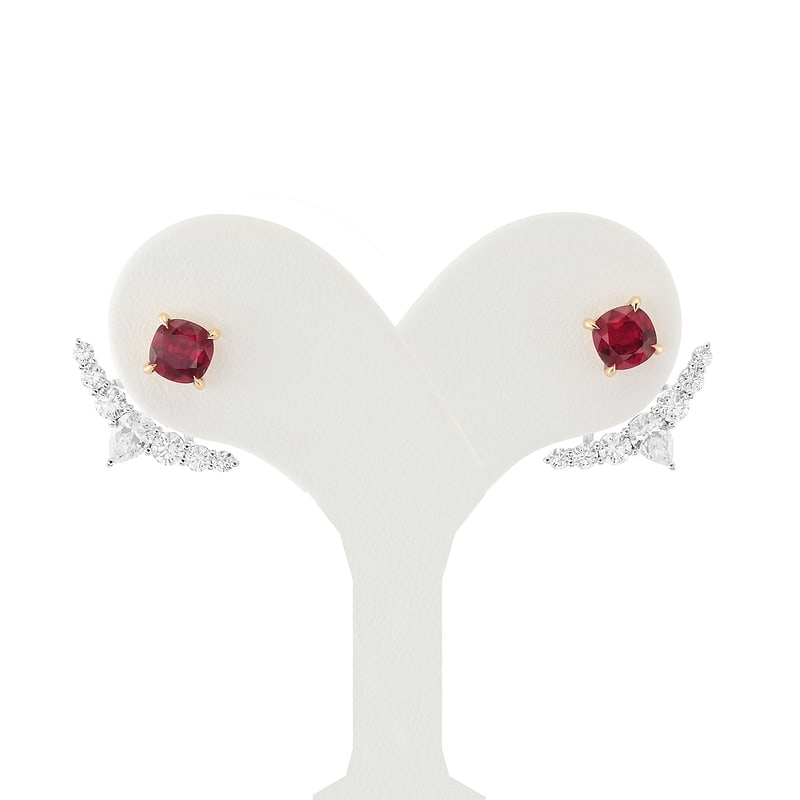 Red Ruby Studs and Diamond Ear Climbers, SKU 622789 (1.85Ct TW)