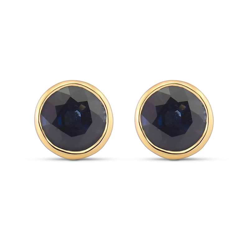Blue Sapphire Round Brilliant Bezel Stud Earrings, SKU 624347 (1.40Ct TW)