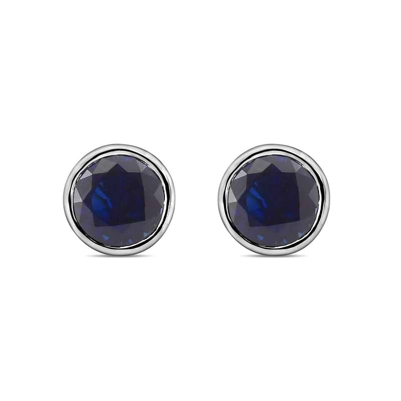 Blue Sapphire Round Brilliant Bezel Stud Earrings, SKU 624348 (1.39Ct TW)
