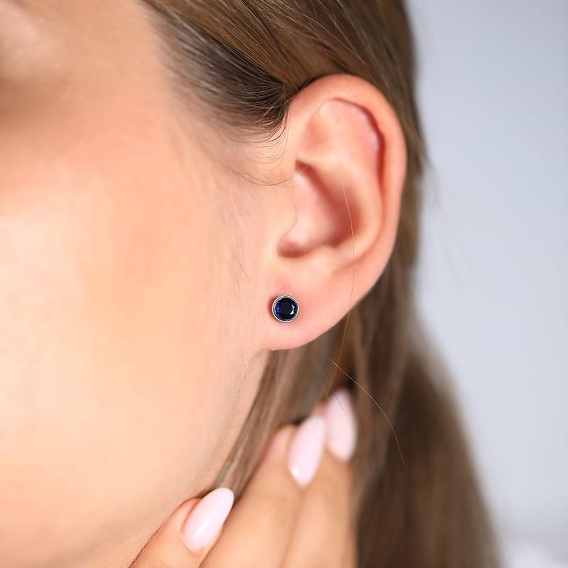 Blue Sapphire Round Brilliant Bezel Stud Earrings, SKU 624348 (1.39Ct TW)  - 2