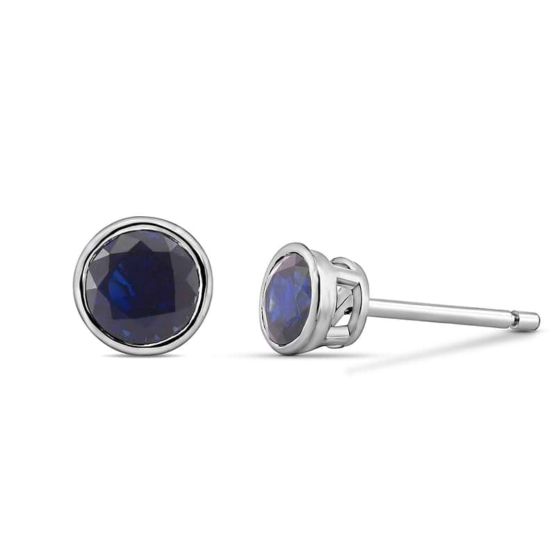 Blue Sapphire Round Brilliant Bezel Stud Earrings, SKU 624348 (1.39Ct TW)