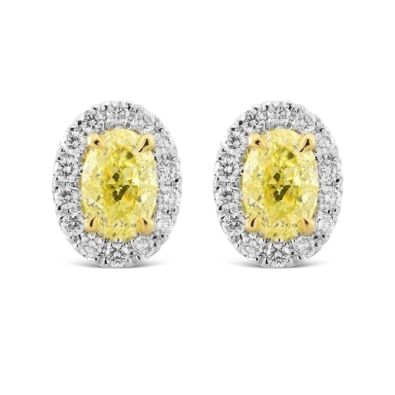 Fancy Yellow Oval Halo Diamond Earrings, SKU 628841 (1.23Ct TW)