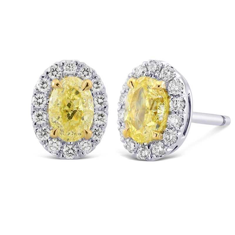 Fancy Yellow Oval Halo Diamond Earrings, SKU 628841 (1.23Ct TW)