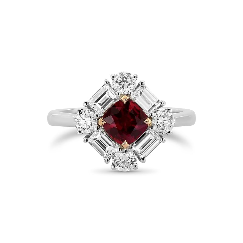 Cushion Red Ruby and Diamond Halo Ring, SKU 633592 (1.64Ct TW)