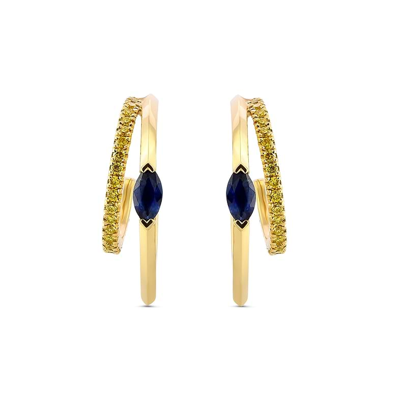 Marquise Blue Sapphire and Vivid Yellow Diamond Hoop Earrings, SKU 633762 (0.37Ct TW)