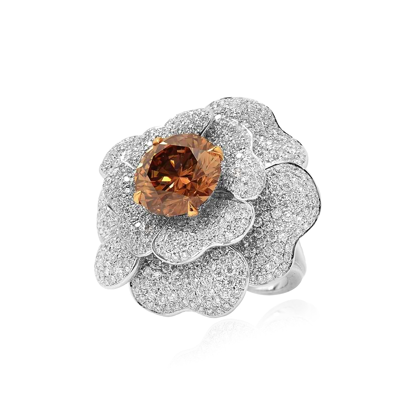 Fancy Brown Yellow Diamond Flower Ring