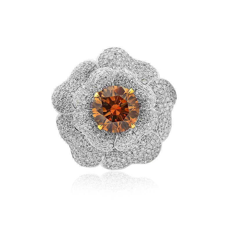 Fancy Brown Yellow Diamond Flower Ring