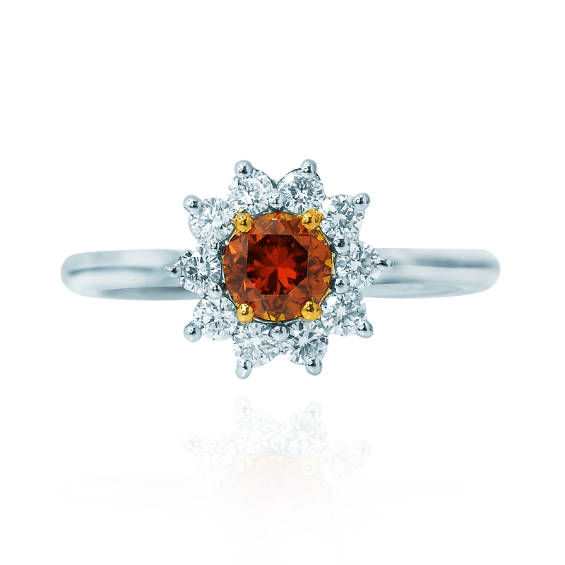 Fancy Deep Brown Orange Round Brilliant Diamond Ring