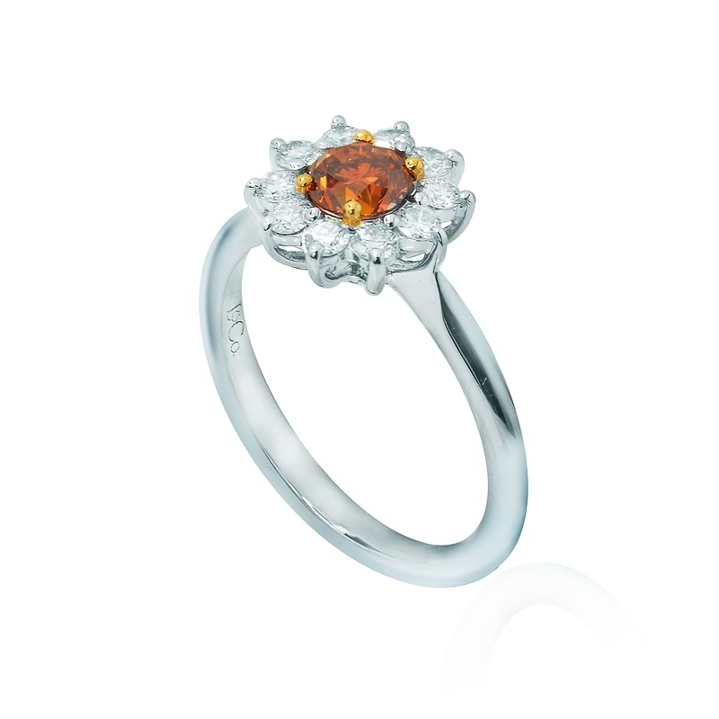 Fancy Deep Brown Orange Round Brilliant Diamond Ring