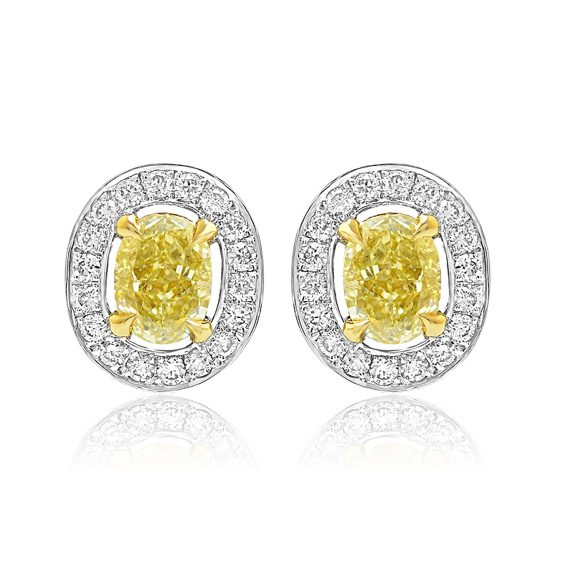 Fancy Yellow Oval Diamond Halo Earrings