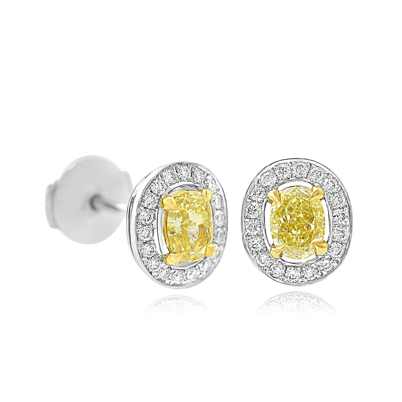 Fancy Yellow Oval Diamond Halo Earrings