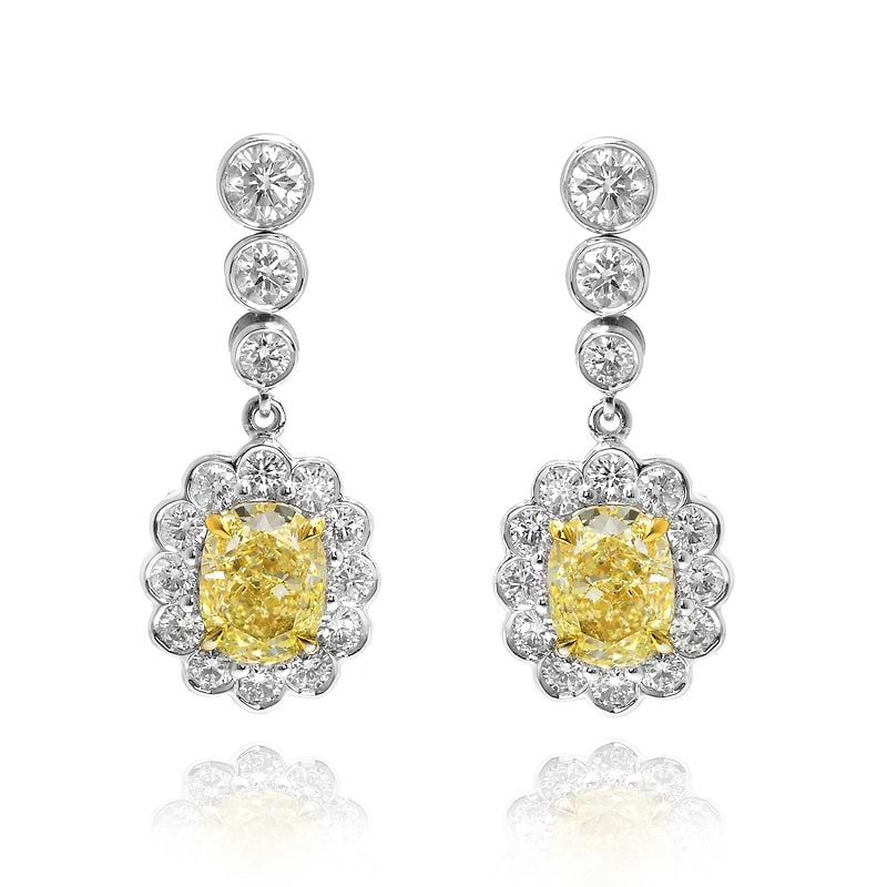 Fancy Yellow oval diamond scallop drop earrings