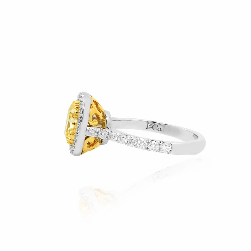 Fancy Light Yellow Cushion Diamond Halo Ring