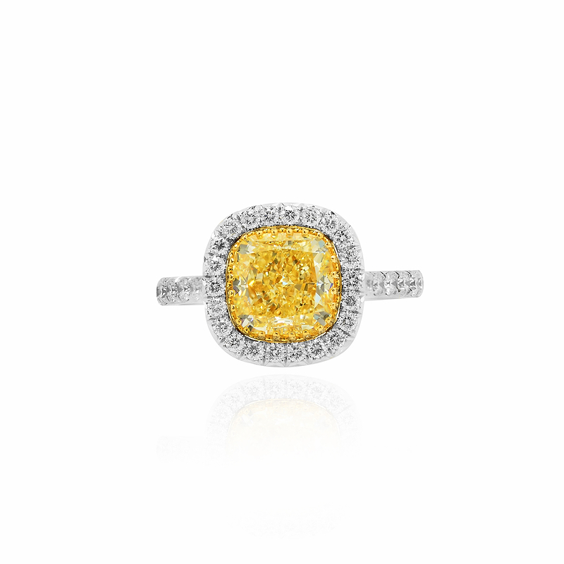 Fancy Light Yellow Cushion Diamond Halo Ring