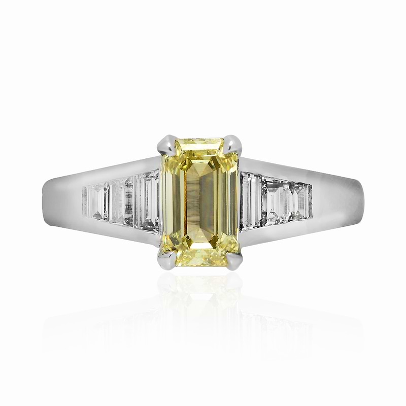 Fancy Light Greenish Yellow Emerald Diamond Ring