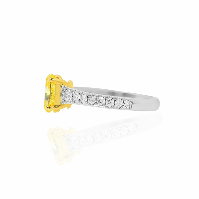 Fancy Intense Yellow Oval Diamond Side-stone Ring