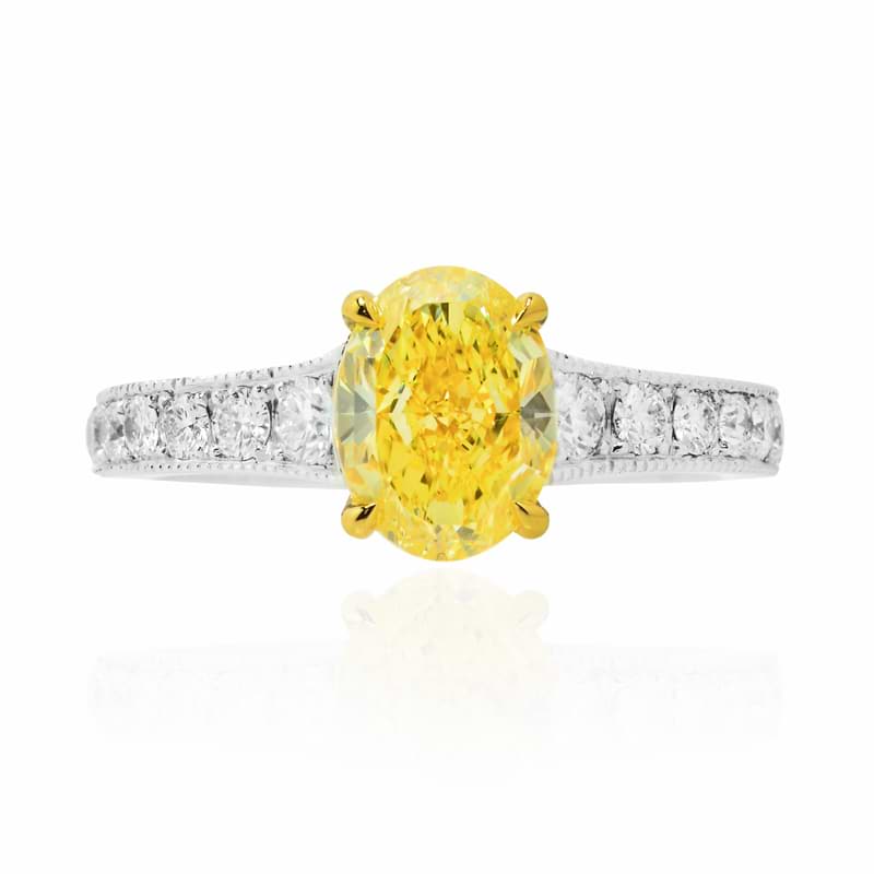 Fancy Intense Yellow Oval Diamond Side-stone Ring