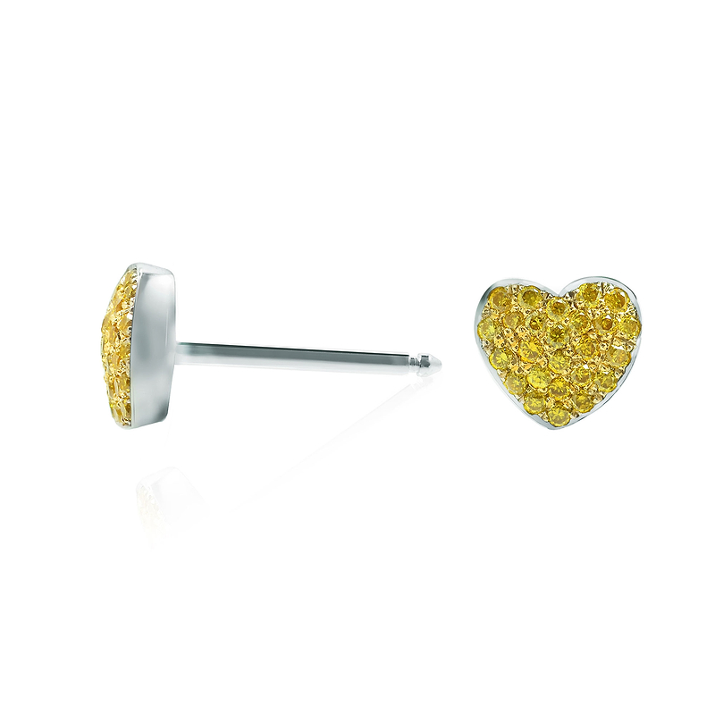 Fancy Vivid Yellow Diamond Pave Heart Earrings, SKU 95805