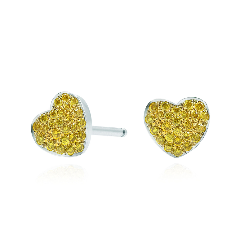 Fancy Vivid Yellow Diamond Pave Heart Earrings, SKU 95805
