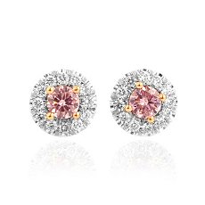 0.30 Carat, Round Fancy Pink Diamond and White Diamond Earrings, Round