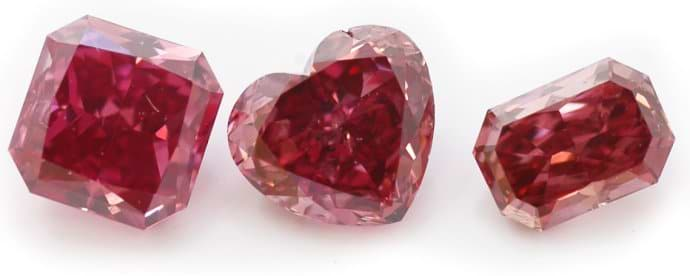 0.42ct, Fancy Purplish Red, Rectangular Radiant, 0.35ct, Fancy Purplish Red, Heart-shaped, 0.22ct, Fancy Purplish Red, Radiant