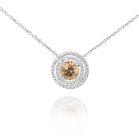 1.03 Carat, Fancy Light Yellowish Brown Double Halo Pendant, GIA