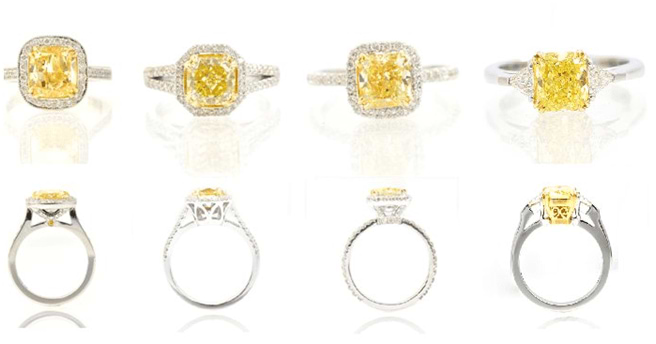 Ringe mit Fancy-Diamant in Gelb und Seitenansichten