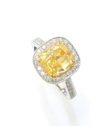 2.00 ct, Fancy Yellow, Cushion-shaped diamond ring -C5171