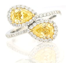 2.02ct Matching Pair of Fancy Yellow Pear shapes
