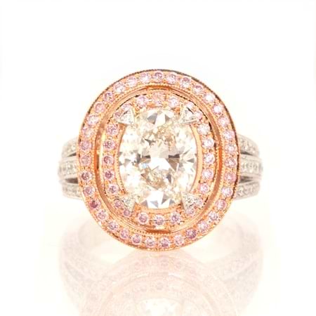 LEIBISH Colorless and Fancy Pink diamond double halo ring