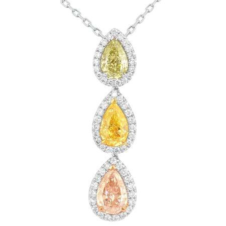 2.39 Carat, Green Yellow, Pink and Yellow Pear Diamond Multiple Stone Drop Pendant