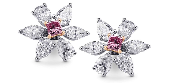 Fancy Intense Purplish Pink Princess & Fancy Colorless Diamond Earrings (2.37Ct TW)