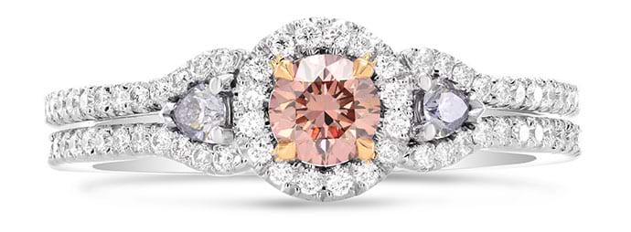 Argyle Fancy Orangy Pink & Fancy Blue Diamond Ring (0.64Ct TW)