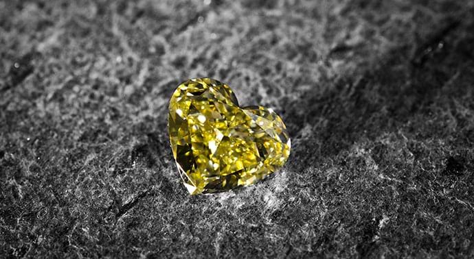 2.02 carat, Fancy Yellow Diamond, Heart Shape, VS2 Clarity, GIA