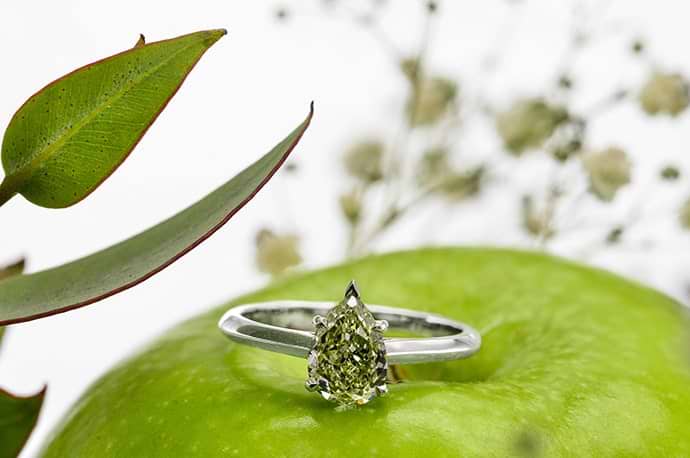 A natural chameleon diamond ring
