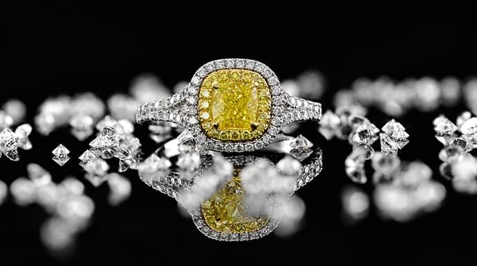 Fancy Intense Yellow Cushion Diamond Halo Ring (1.33Ct TW)