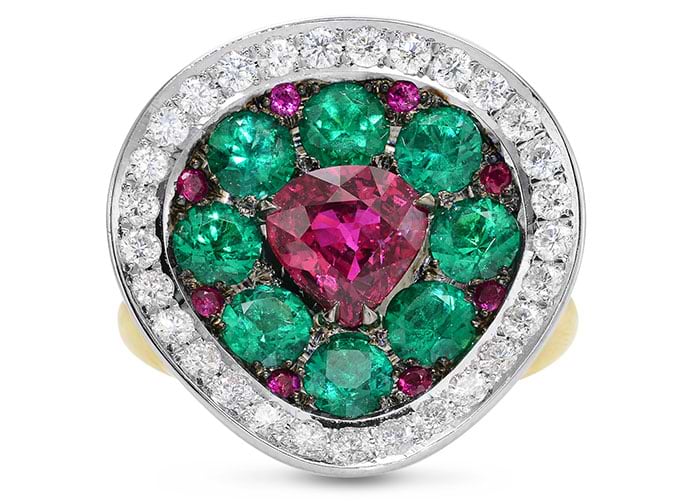 Extraordinary Ruby Emerald & Diamond Ring (4.16Ct TW)