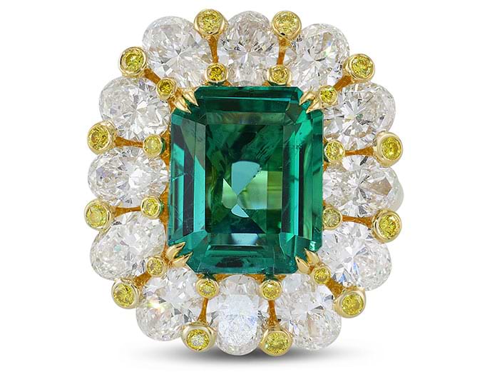 No Oil Zambian Emerald and Fancy Intense Yellow Extraordinary Ring (9.82Ct TW)