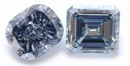 3-carat fancy grayish blue cushion and a 2-carat fancy grayish blue emerald diamond