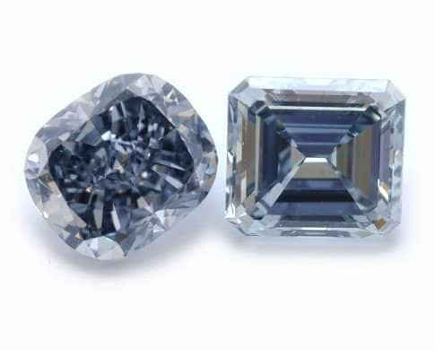 3.11-carat, Fancy Deep Grayish Blue Cushion and a 2.83-carat, Fancy Grayish Blue Emerald