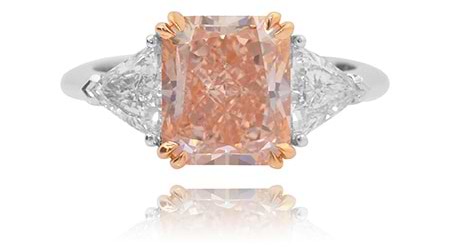 3.89 Carat, Fancy Orangy Pink and Trilliant Diamond Ring, Radiant, VVS2
