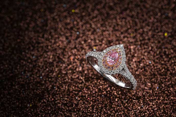 Fancy Intense Purplish Pink Pear Halo Diamond Ring