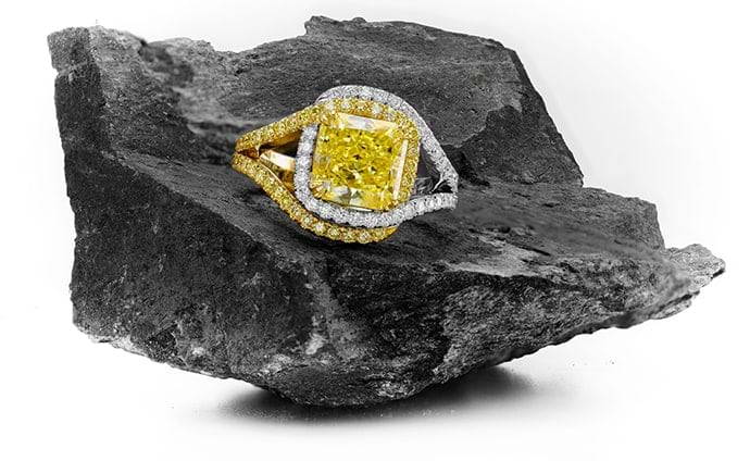 Fancy Yellow, Radiant Pave Cross-Over Diamond Dress Ring (3.92Ct TW)