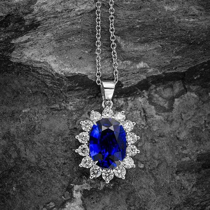 Royal Vivid Blue Sapphire & Diamond Pendant (3.53Ct TW)