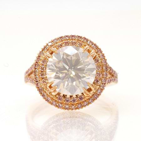 4.02 carat Fancy White diamond ring and fancy pink diamond halo