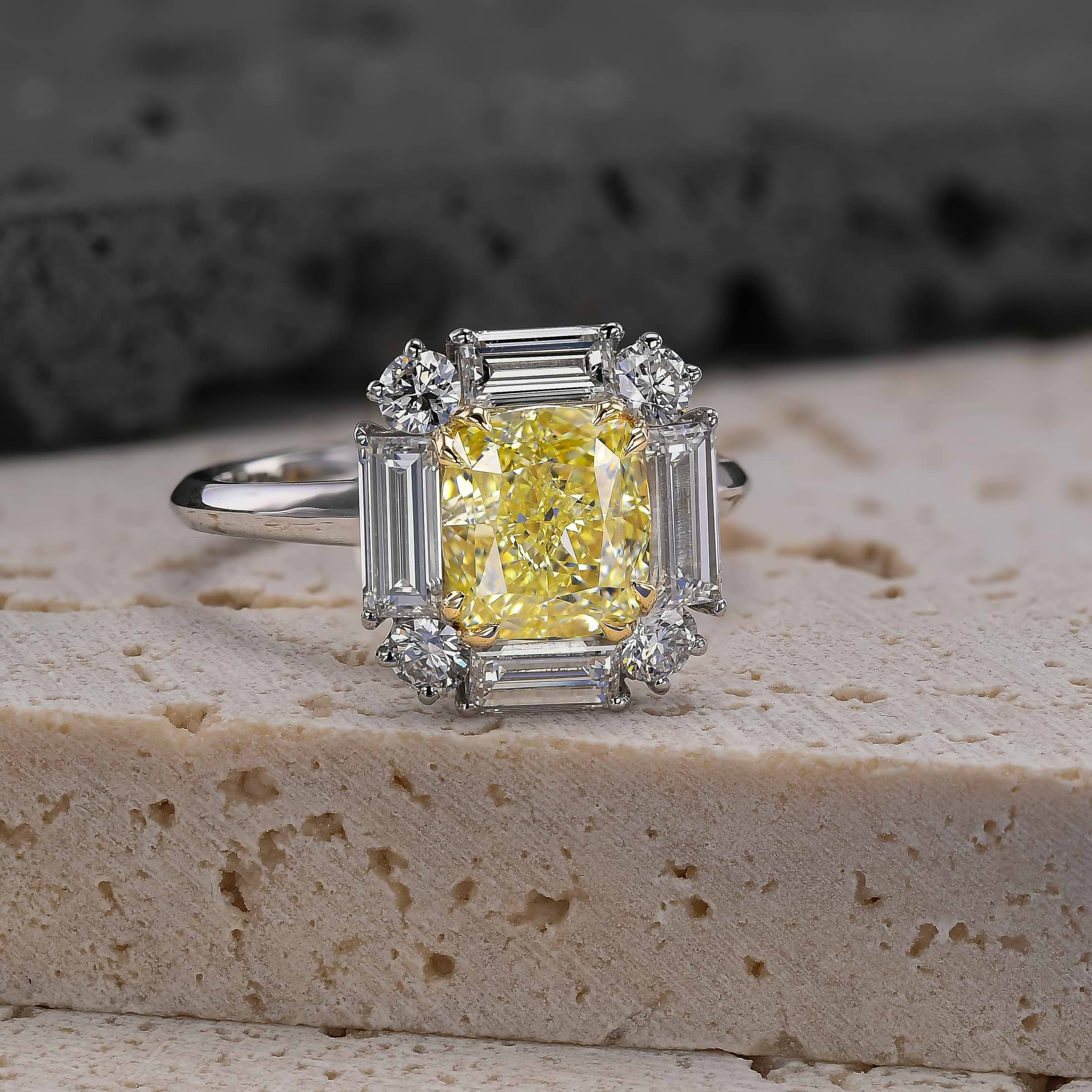 LEIBISH Fancy Yellow Cushion Halo Diamond Ring