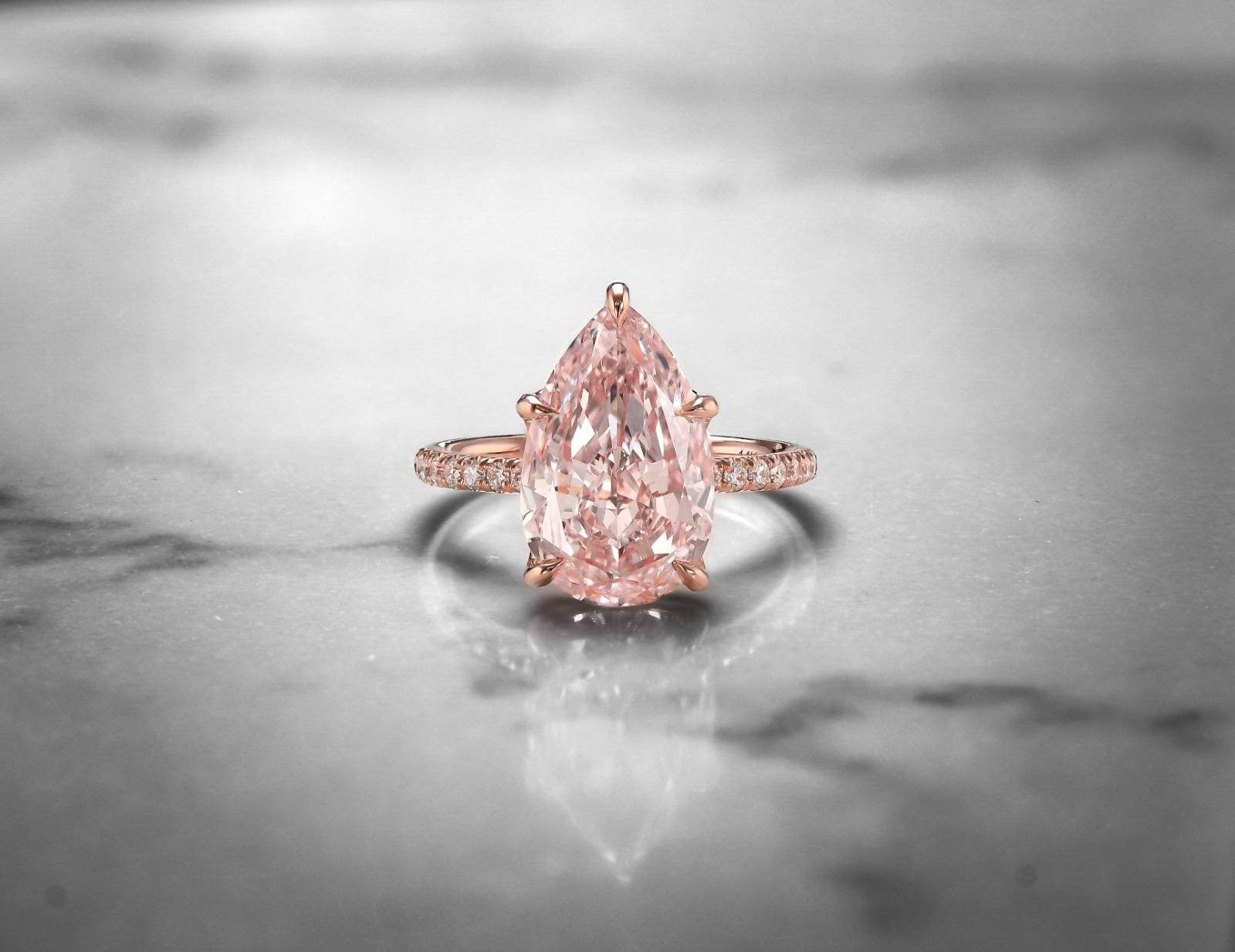 LEIBISH Fancy Light Brownish Pink Pear Diamond Side Stone Ring